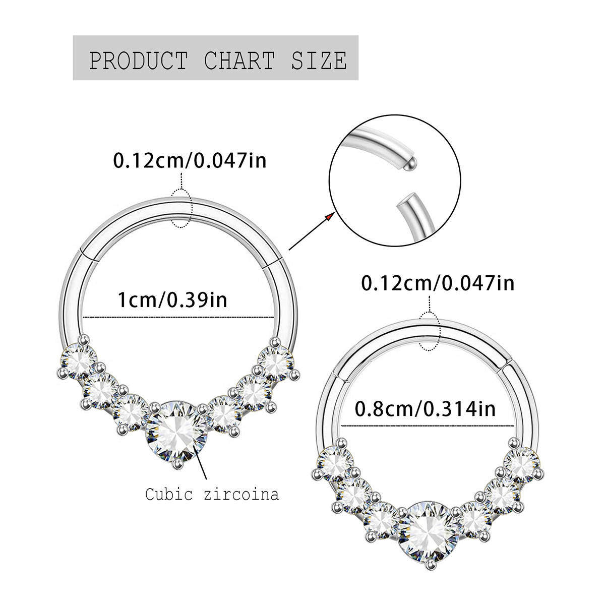Fashion Women's Nose Piercing Ring with Sparkling Zirconia Stones